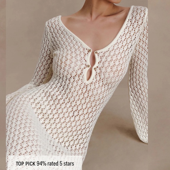 Meshki Cream Crochet Maxi Dress with Keyhole Front - Picture 3 of 7